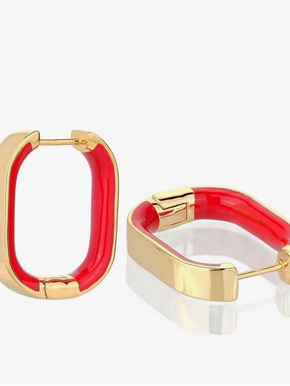 18k Gold plated and Red Enamel Hoop Earrings - Women Jewelry